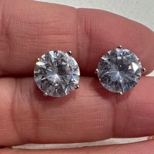 Sparkling Round Crystal Stud Earrings - Silver Tone